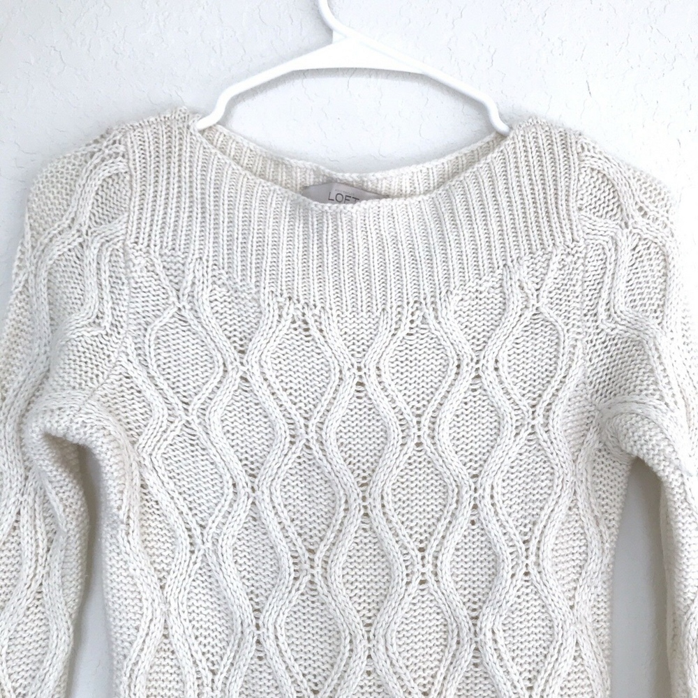 LOFT Cable Knit Boat Neck Pullover Sweater - Picture 3 of 8
